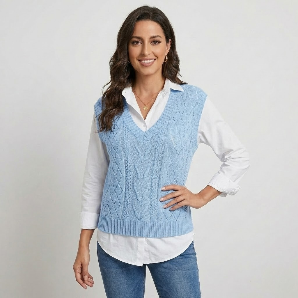 Colete de malha com decote em V | Corte direito | Elegância em camadas