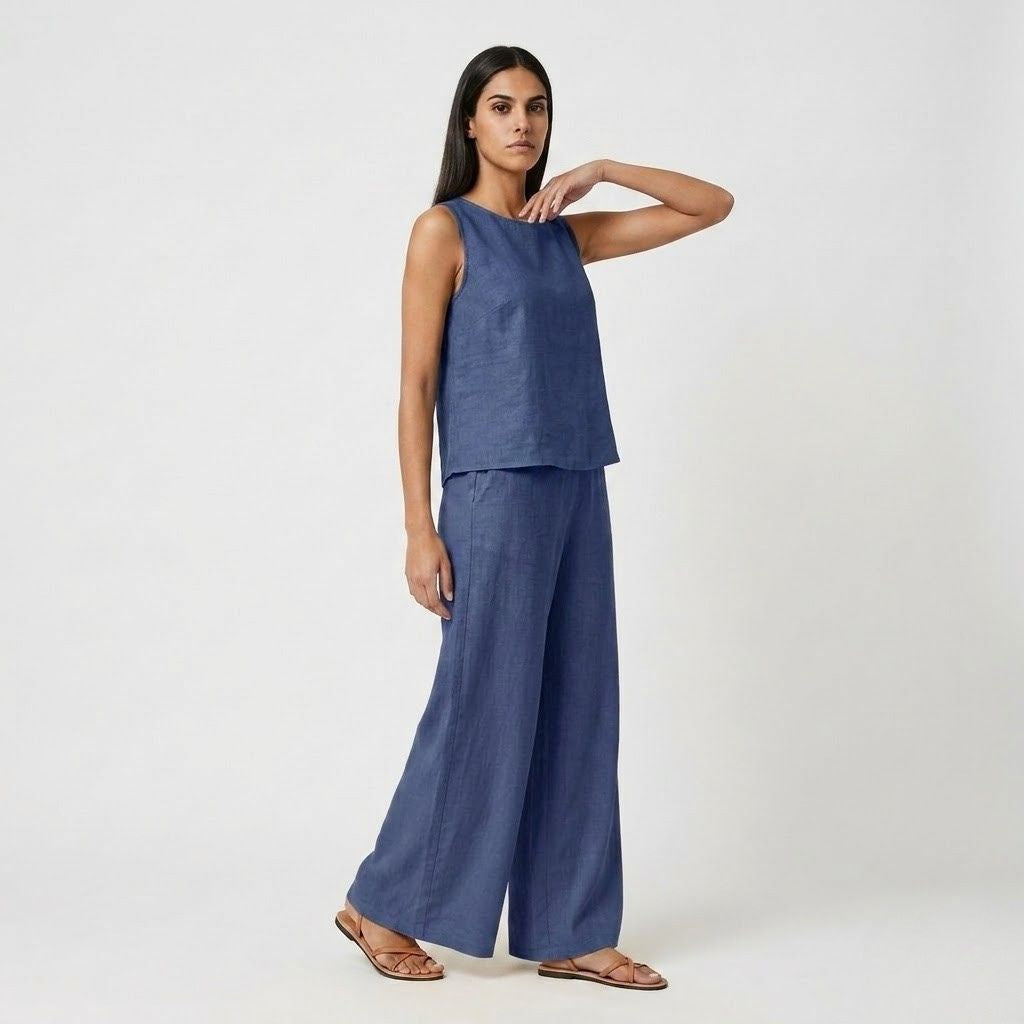 Conjunto Fluido de Top Sem Mangas e Calça Ampla com Conforto Total