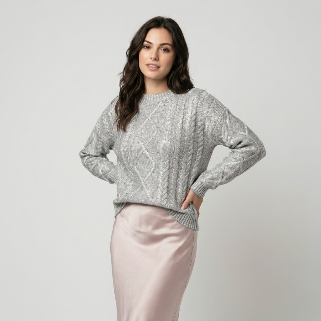 Camisola de malha trabalhada em toque suave | Corte descontraído | Padrão geométrico em relevo
