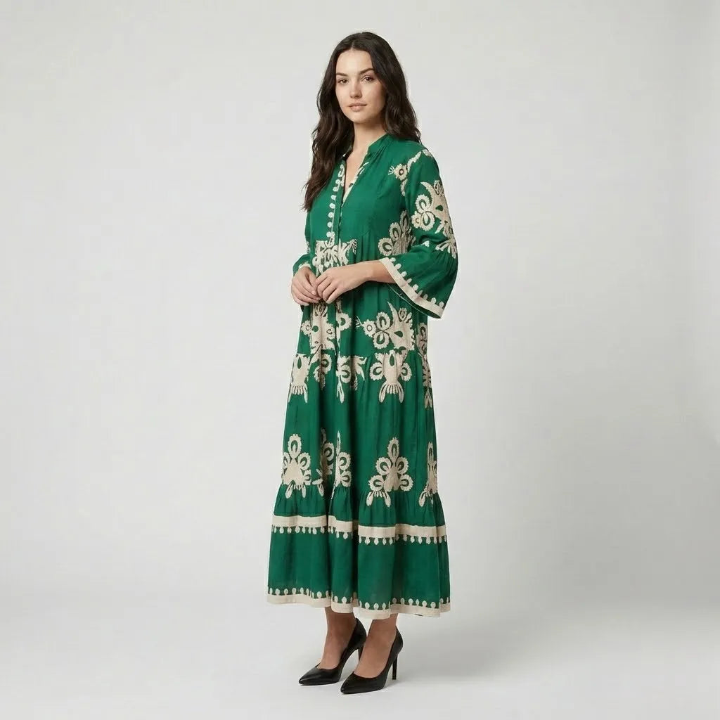 Vestido Midi Fluido | Estampado Boho | Viscose
