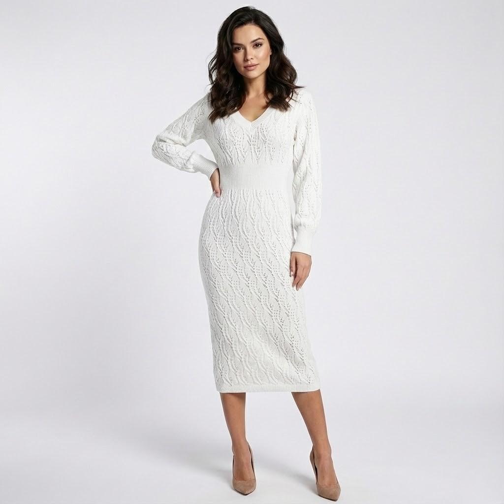 Vestido de malha elegante com decote em V | Corte cintado | Sofisticação intemporal