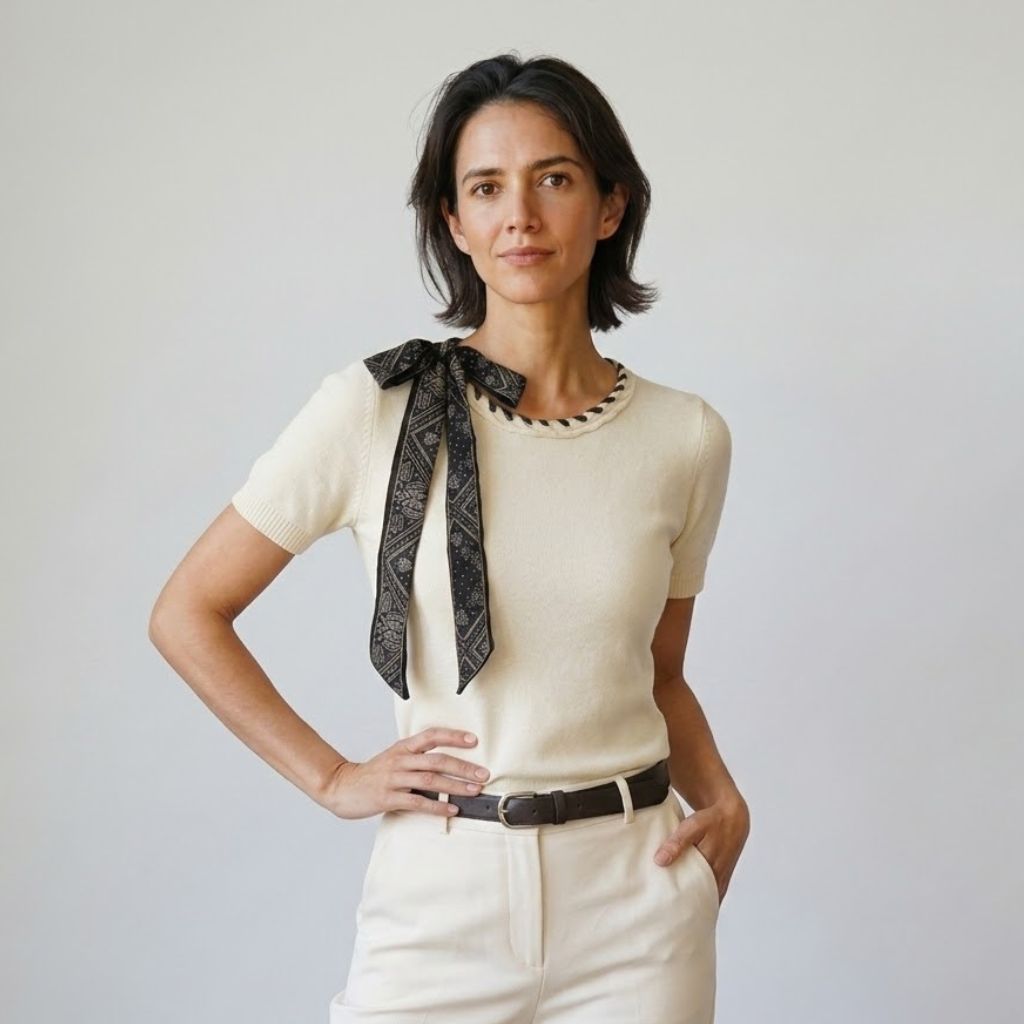 Camisola de Malha Ajustada com Manga Curta e Detalhe Elegante no Decote
