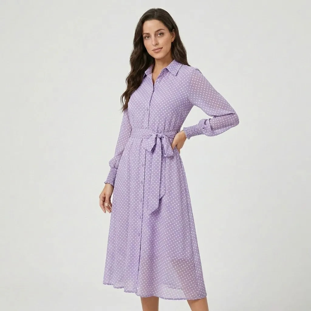 Vestido Midi Camiseiro Estampado | Cinto Ajustável | Viscose Fluida