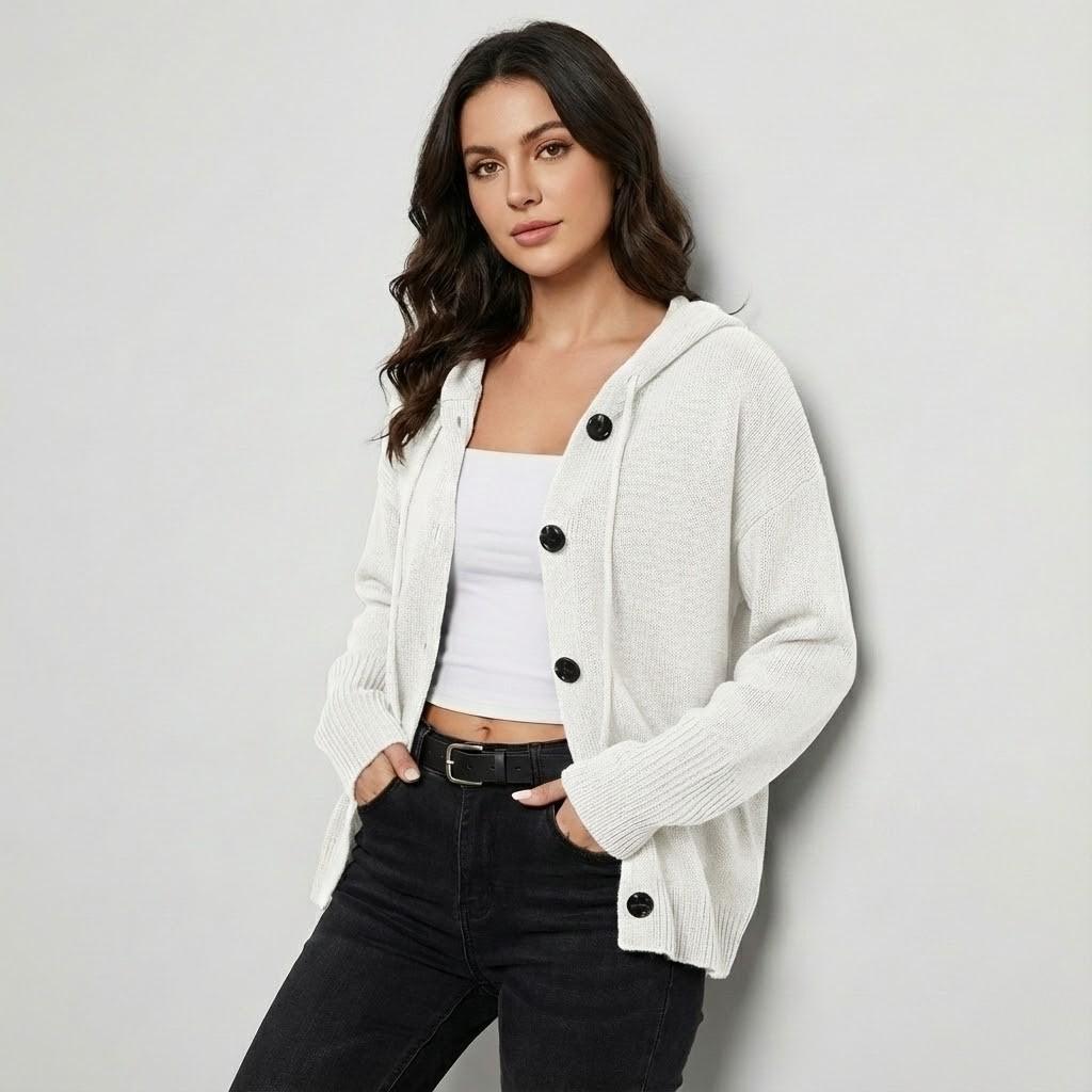 Casaco de malha em algodão e lã | Corte direito | Botões frontais clássicos