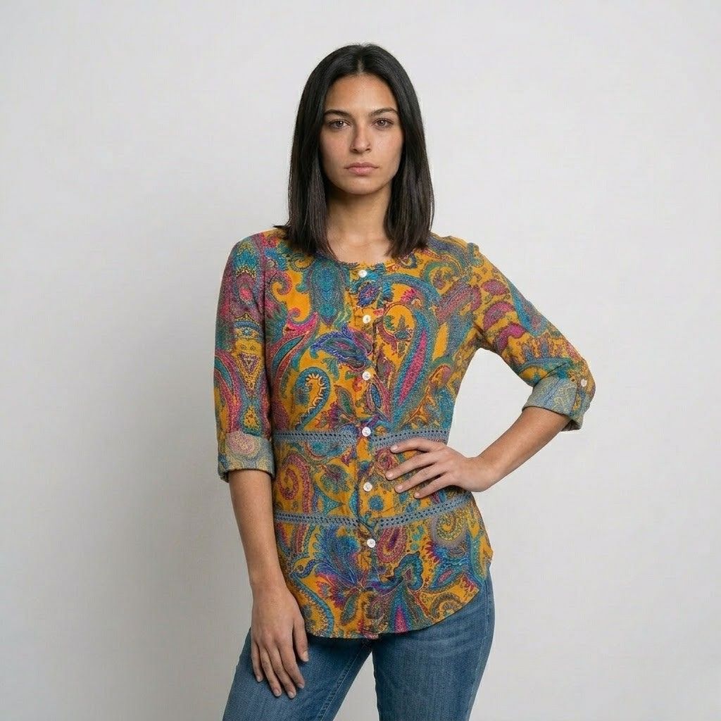 Blusa Fluida Estampada com Botões Frontais e Caimento Leve