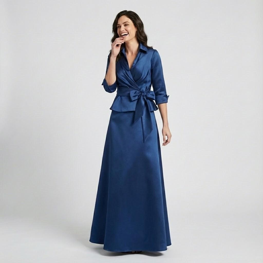 Vestido longo elegante de inspiração camiseira | Corte fluido | Cintura marcada com laço