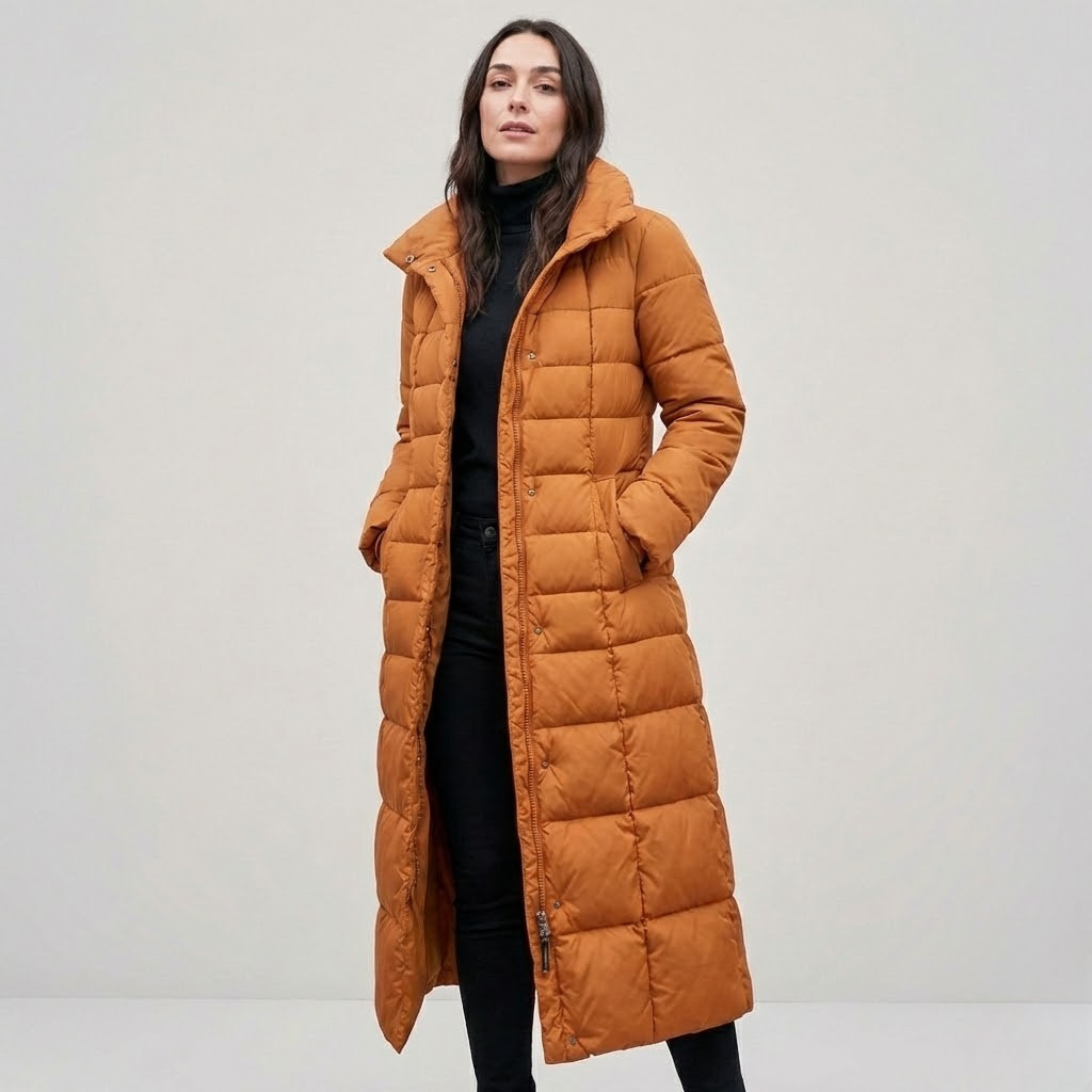 Casaco acolchoado longo com cinto | Corte cintado | Inverno elegante