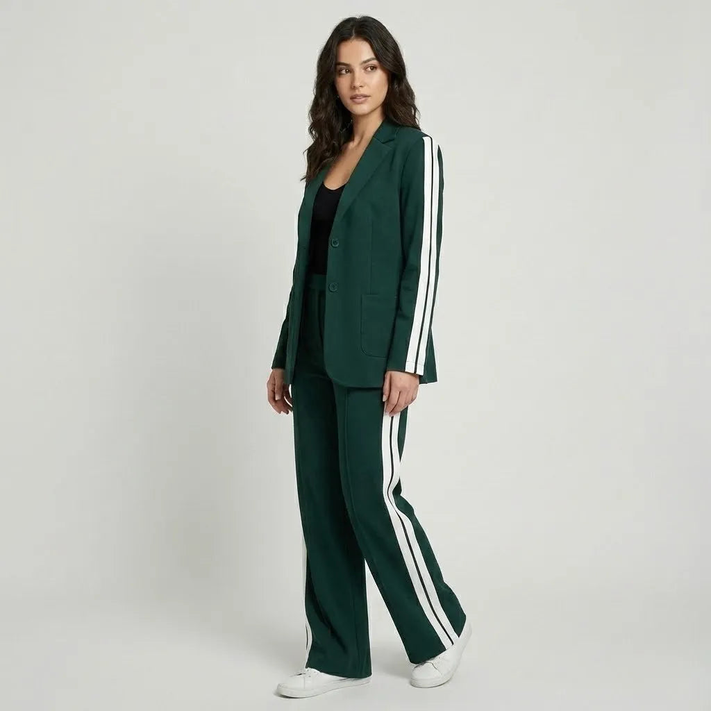 Conjunto alfaiataria em mistura elegante | Blazer e calças direitas | Estilo urbano sofisticado