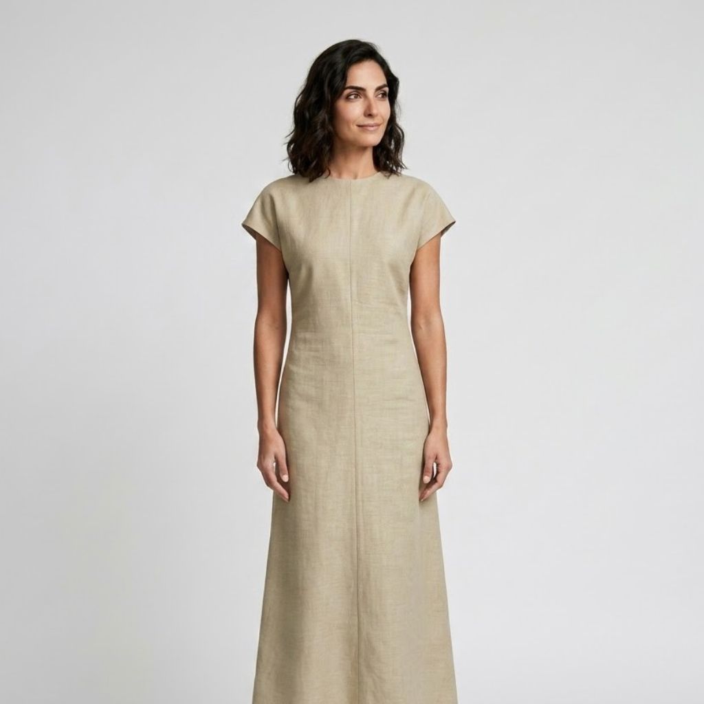 Vestido Comprido Estruturado com Linha Minimalista para Elegância Contemporânea