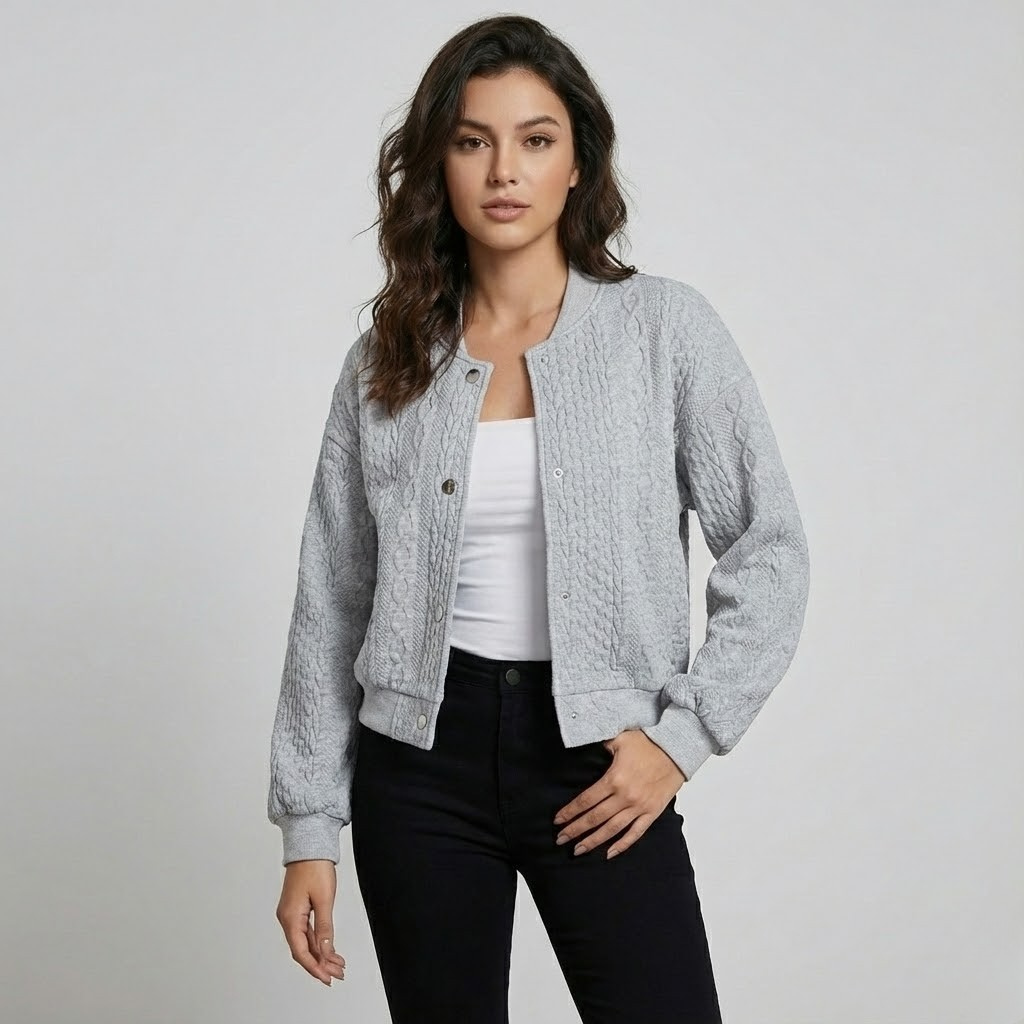 Casaco acolchoado com textura elegante | Corte curto | Estilo casual contemporâneo