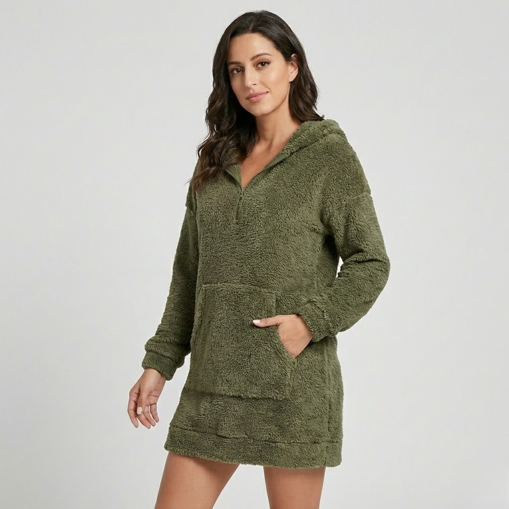 Vestido casual em tecido felpudo | Corte descontraído | Conforto acolhedor