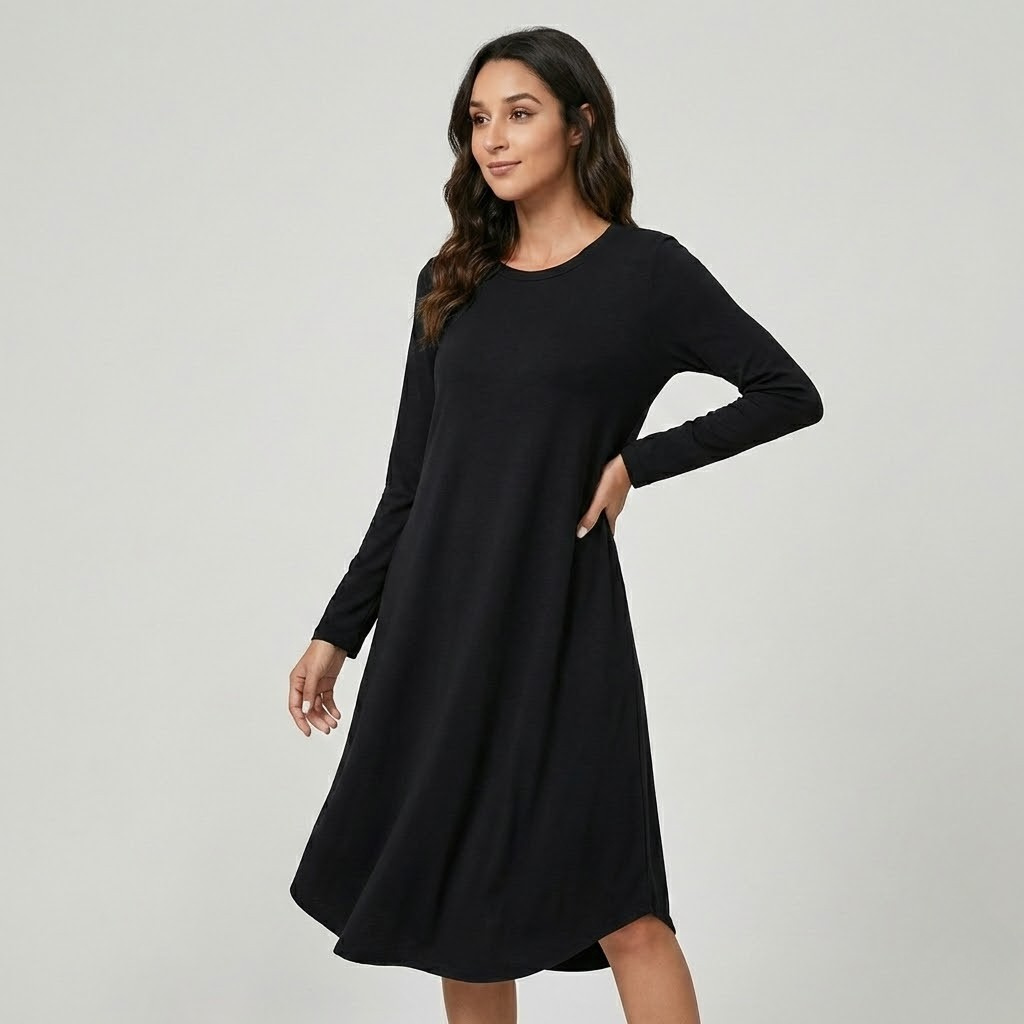 Vestido midi fluido em algodão suave | Corte solto | Conforto elegante para o dia-a-dia