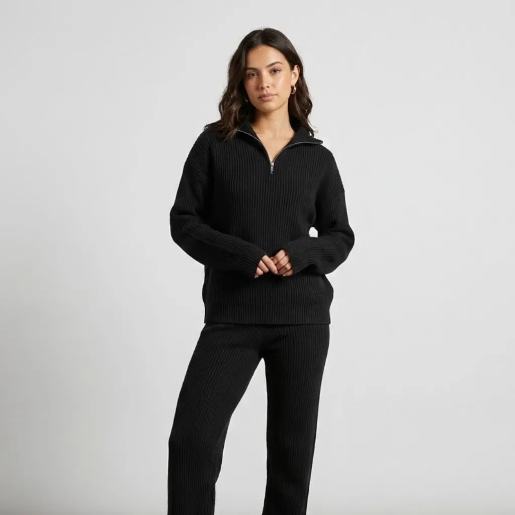Macacão em malha canelada com fecho | Corte ajustado | Elegância casual moderna