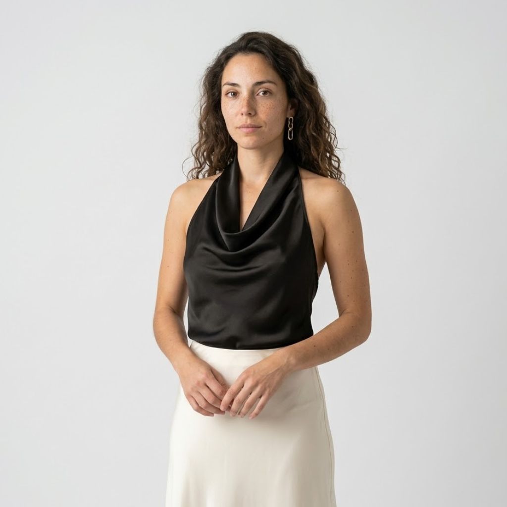 Top Fluido com Decote Drapeado e Corte Elegante Sem Mangas
