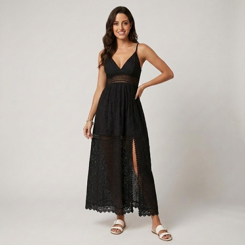 Vestido elegante em renda delicada | Cintura marcada | Silhueta sofisticada de verão