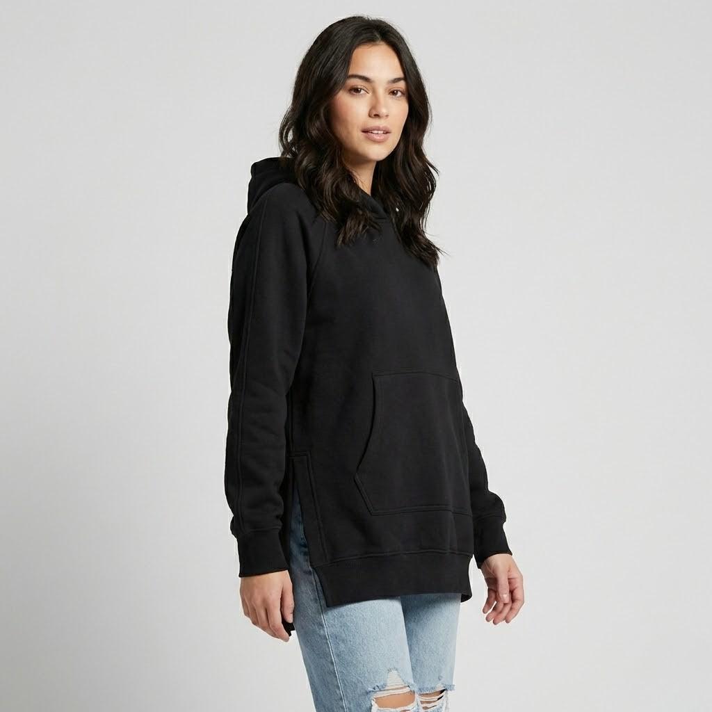 Sweatshirt longa com capuz suave | Corte oversized | Fendas laterais modernas