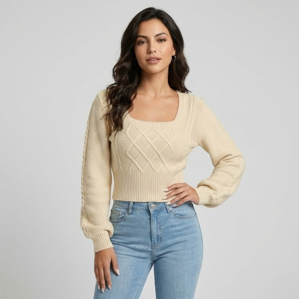 Camisola de malha com detalhe entrançado | Corte ajustado | Elegância feminina