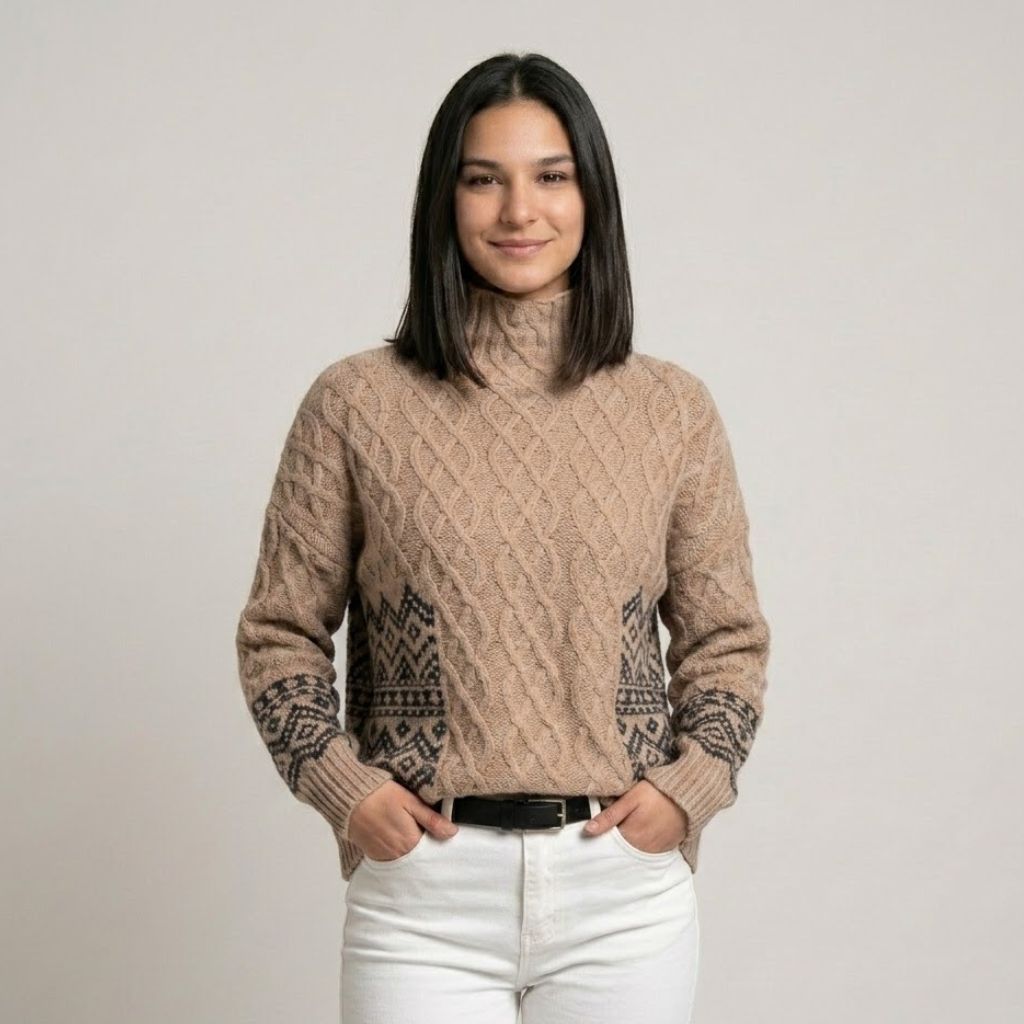 Camisola de Malha com Gola Alta e Padrão Texturizado Confortável