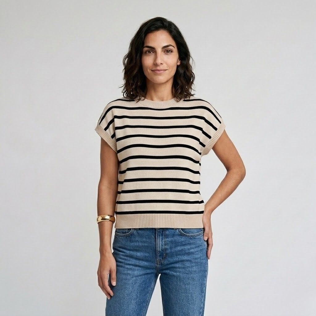 Camisola de Malha às Riscas com Corte Solto para Conforto Diário