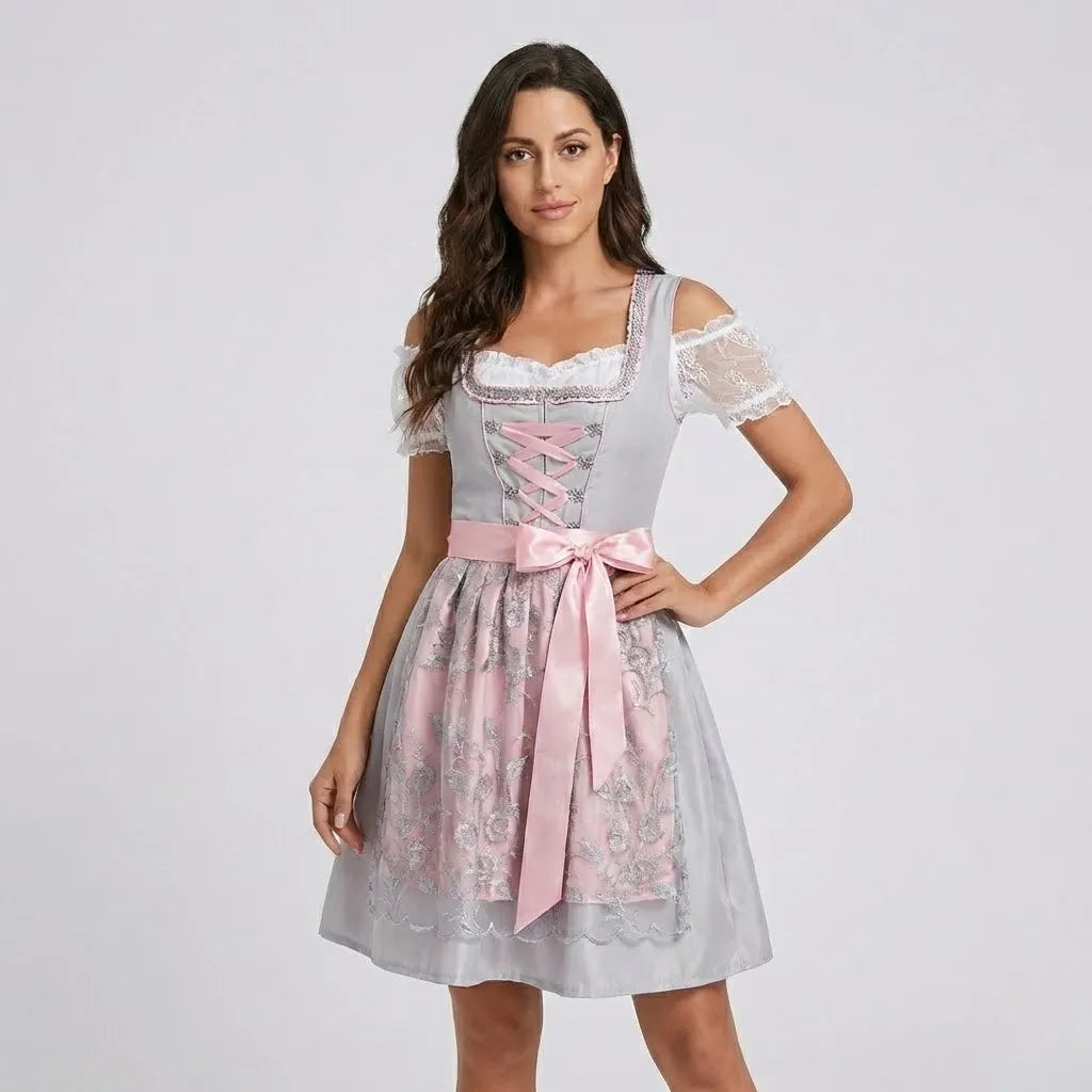 Vestido Tradicional Curto | Estilo Dirndl | Mistura de Algodão