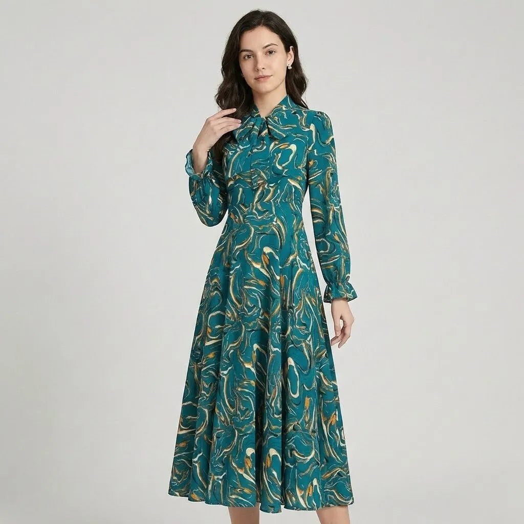 Vestido Midi Fluido Estampado | Corte Evasé | Chiffon