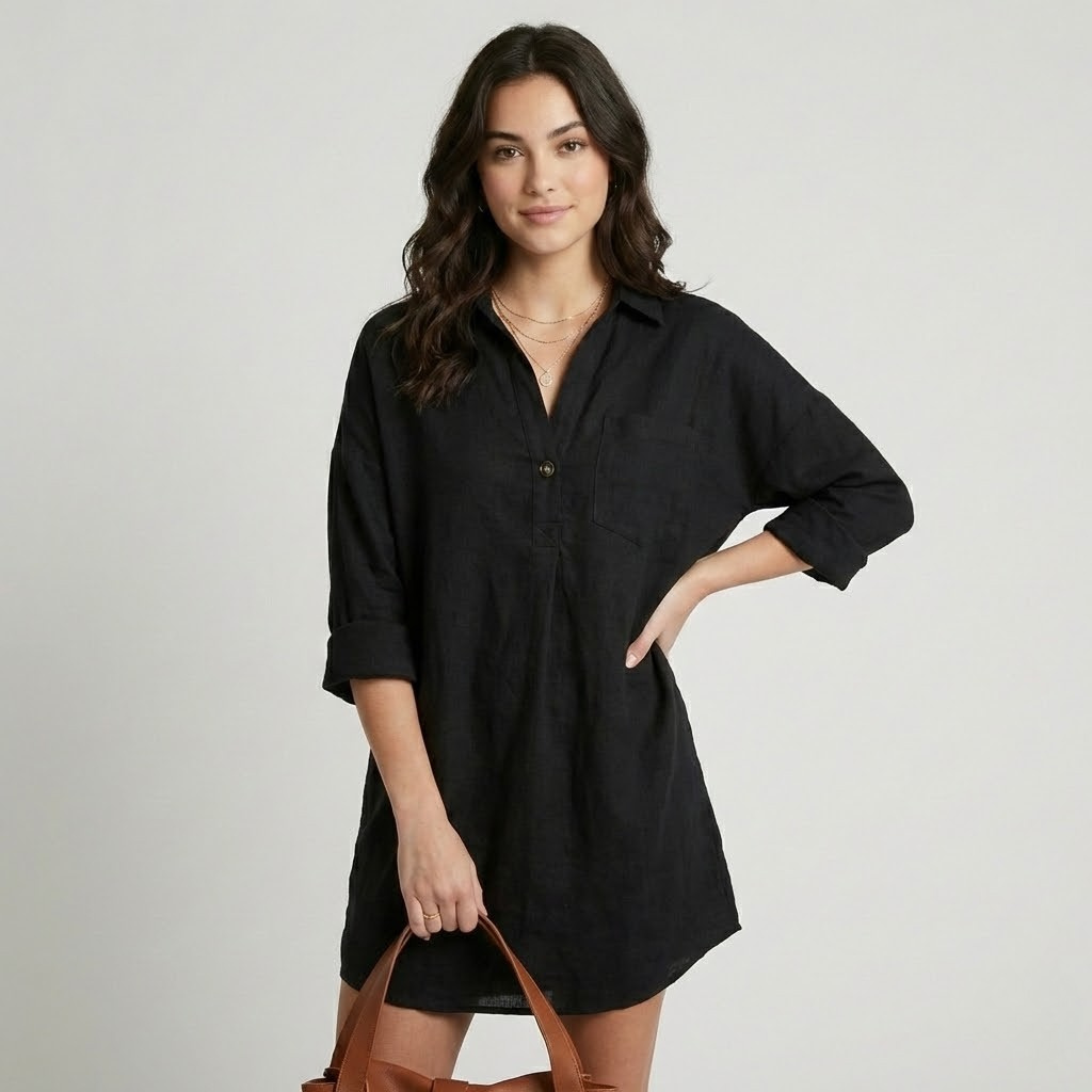 Vestido fluido em mistura de algodão e linho | Corte amplo | Elegância descontraída