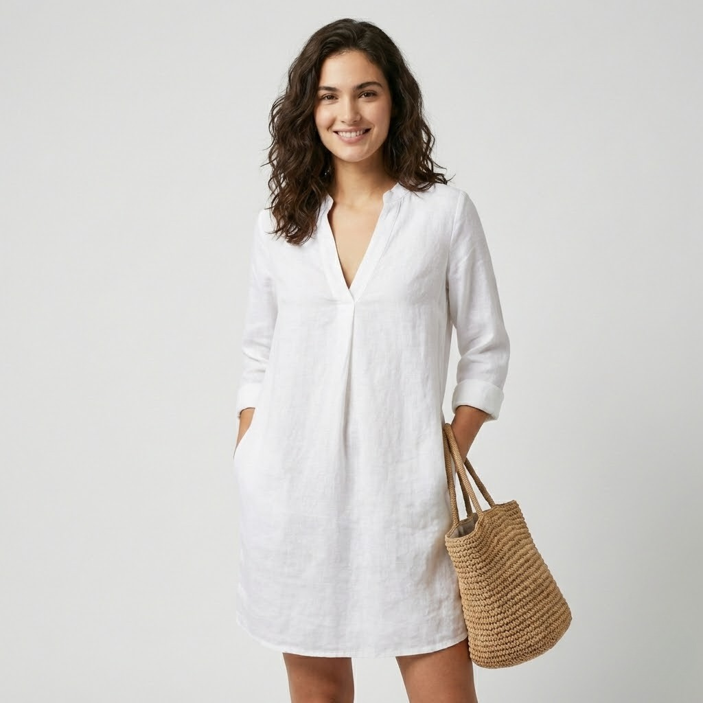 Vestido fluido em linho suave | Corte solto | Elegância natural de verão