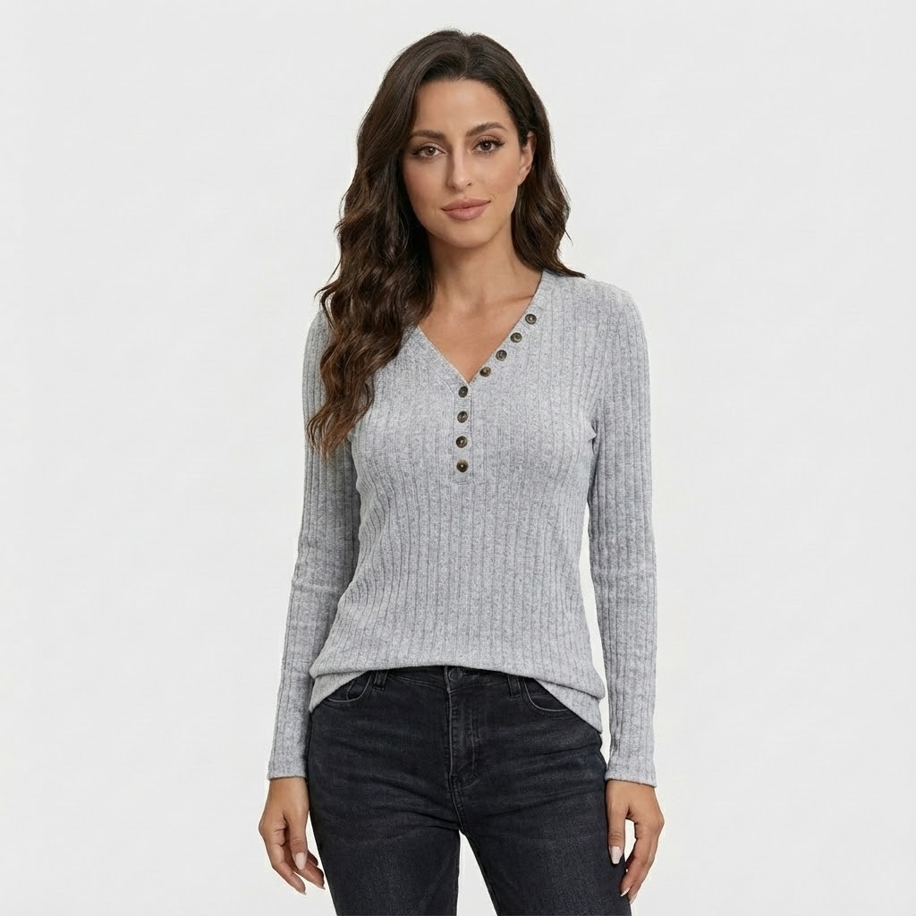 Camisola canelada em mistura de algodão | Corte ajustado | Essencial elegante