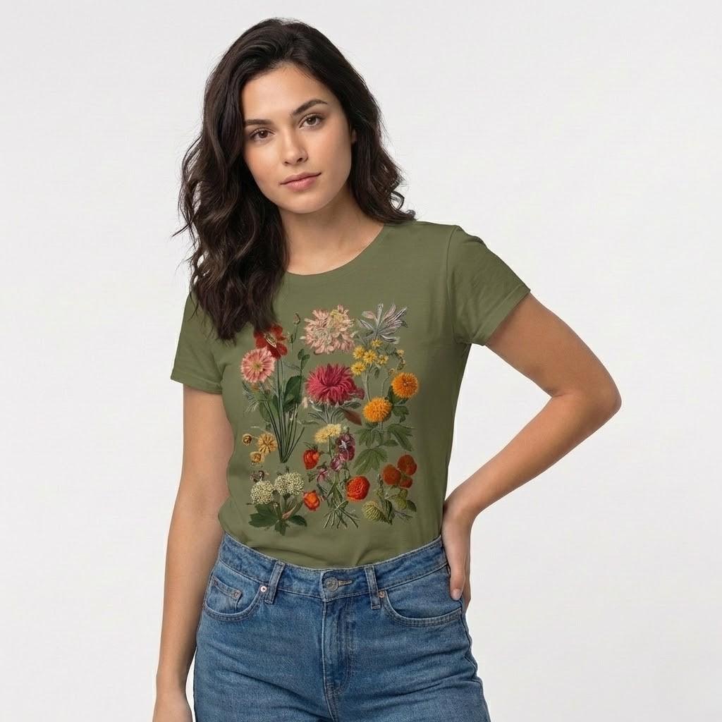 T-shirt em algodão suave | Corte descontraído | Estampado floral artístico