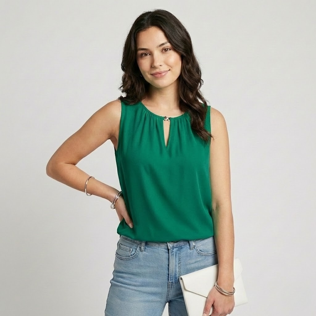 Top fluido sem mangas em mistura de viscose | Corte solto | Decote elegante com detalhe