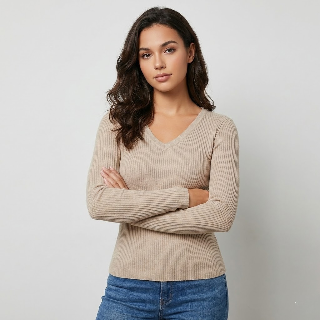 Camisola canelada de inspiração elegante | Corte justo | Essencial contemporâneo