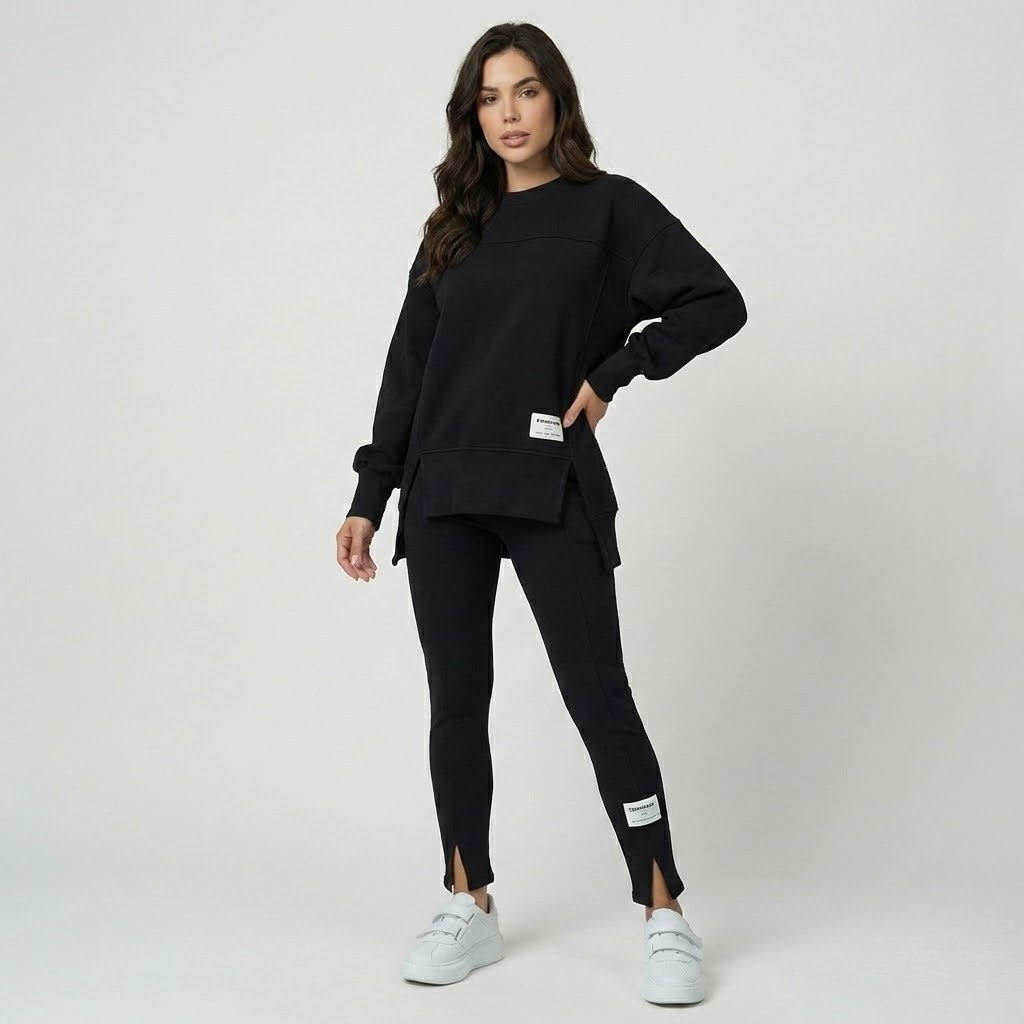 Conjunto casual em malha estruturada | Corte confortável | Estilo urbano