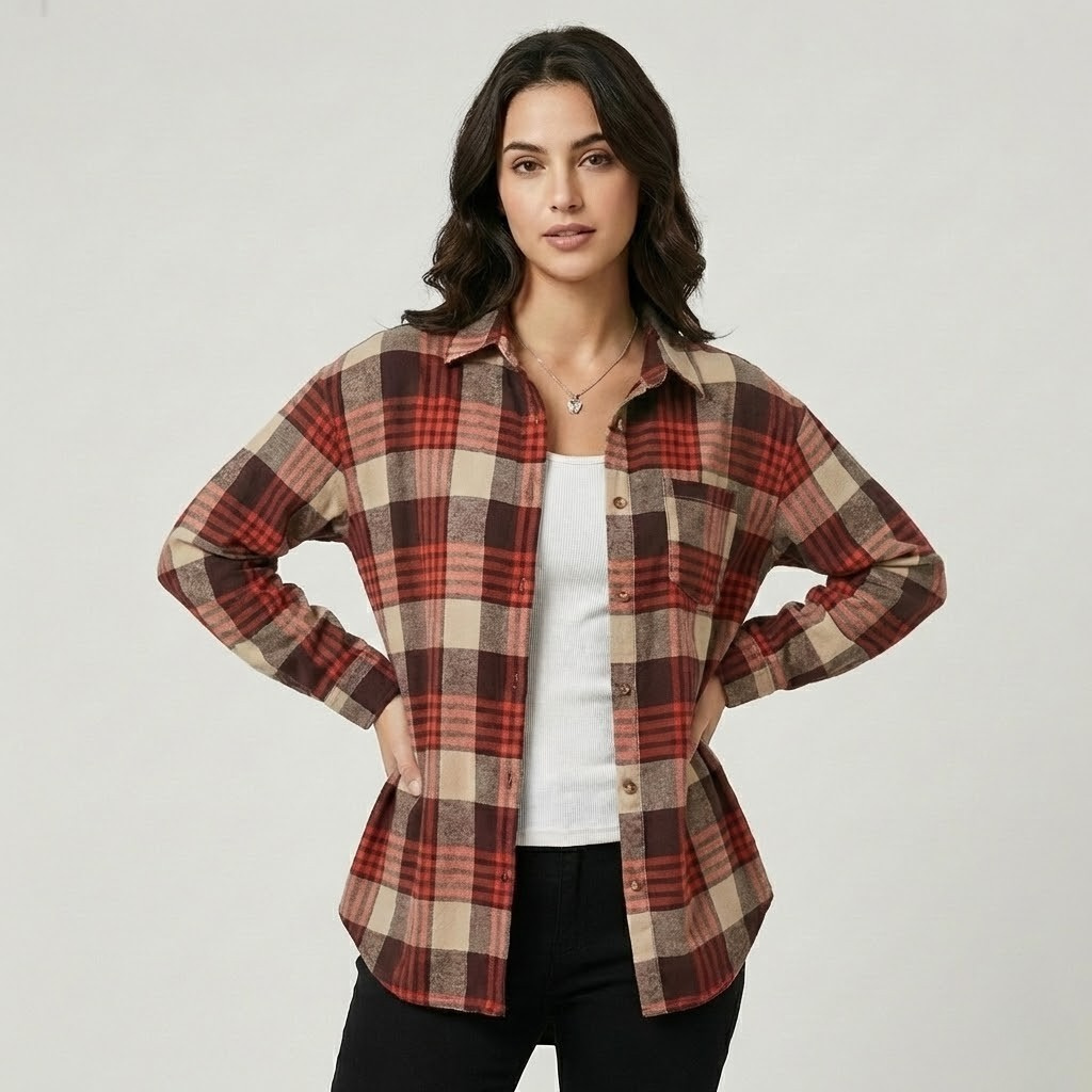 Camisa longa aos quadrados de inspiração casual | Corte solto | Estilo descontraído