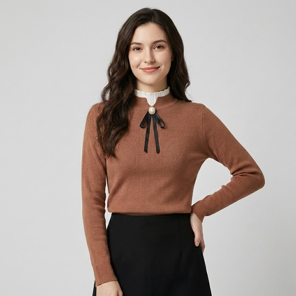 Blusa elegante em tecido fluido | Corte clássico | Laço decorativo e acabamentos delicados