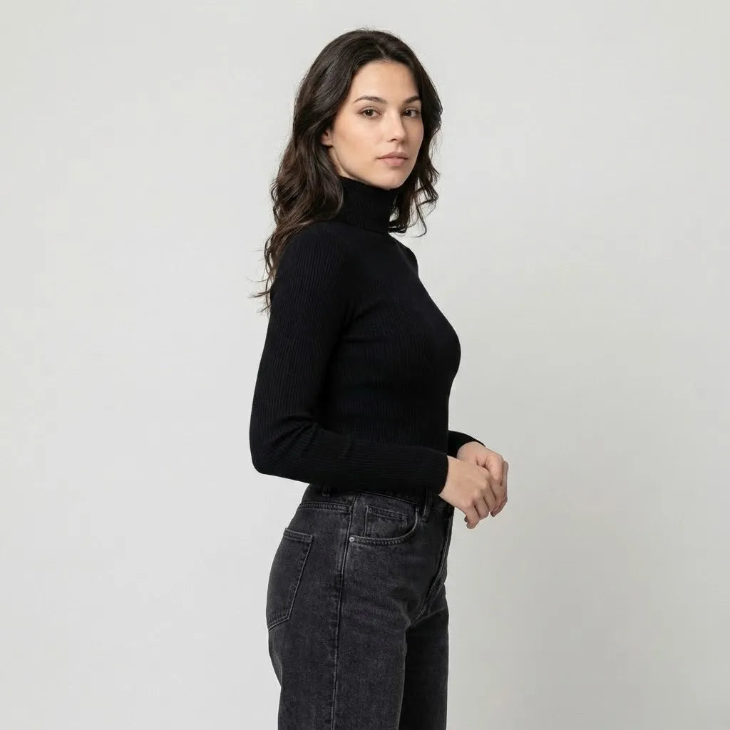 Camisola canelada em malha suave | Corte ajustado | Essencial elegante