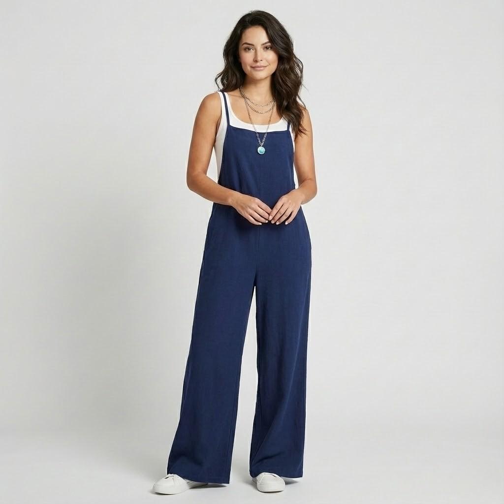 Jumpsuit elegante de alças largas | Perna larga fluida | Estilo minimalista moderno