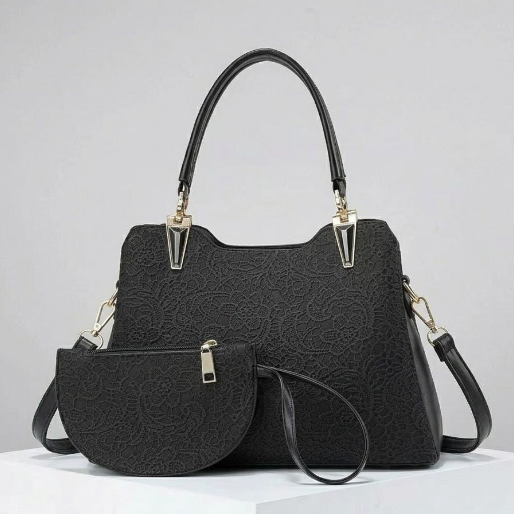 Mala de Mão Estruturada com Textura Elegante e Bolsa Coordenada