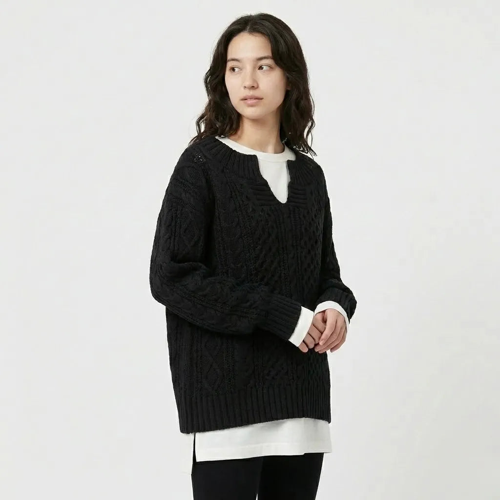 Conjunto oversized em malha entrançada | Corte amplo | Estilo casual contemporâneo