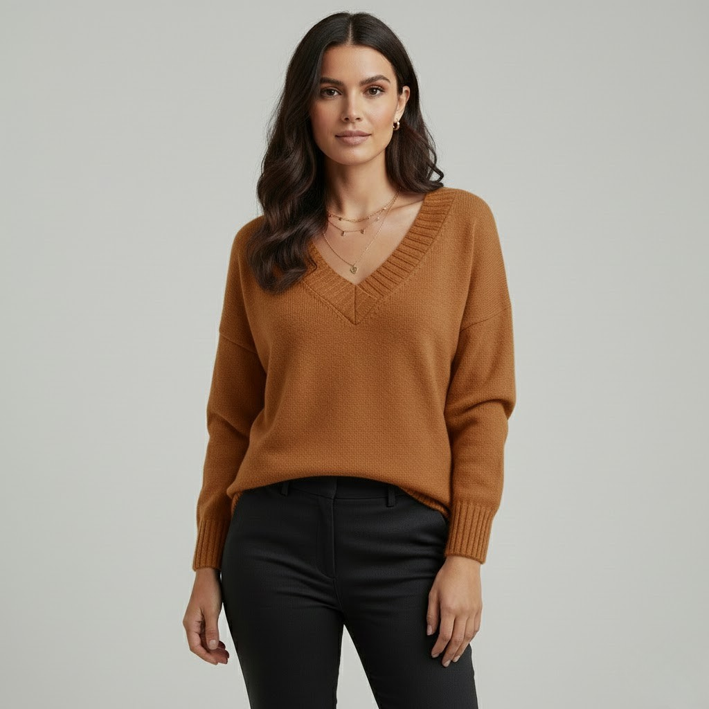 Camisola de malha elegante em mistura suave | Corte descontraído | Decote em V intemporal