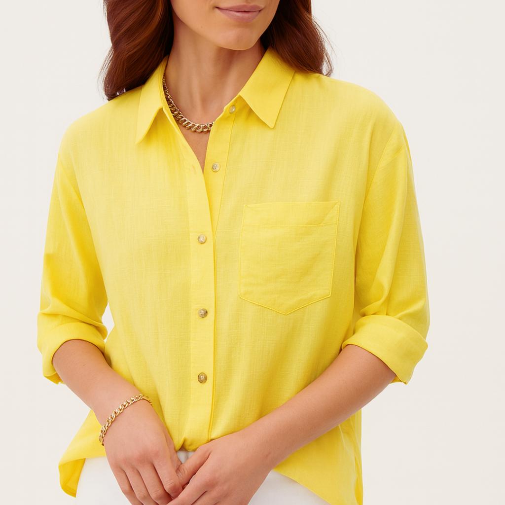 Camisa casual feminina de manga comprida com botões