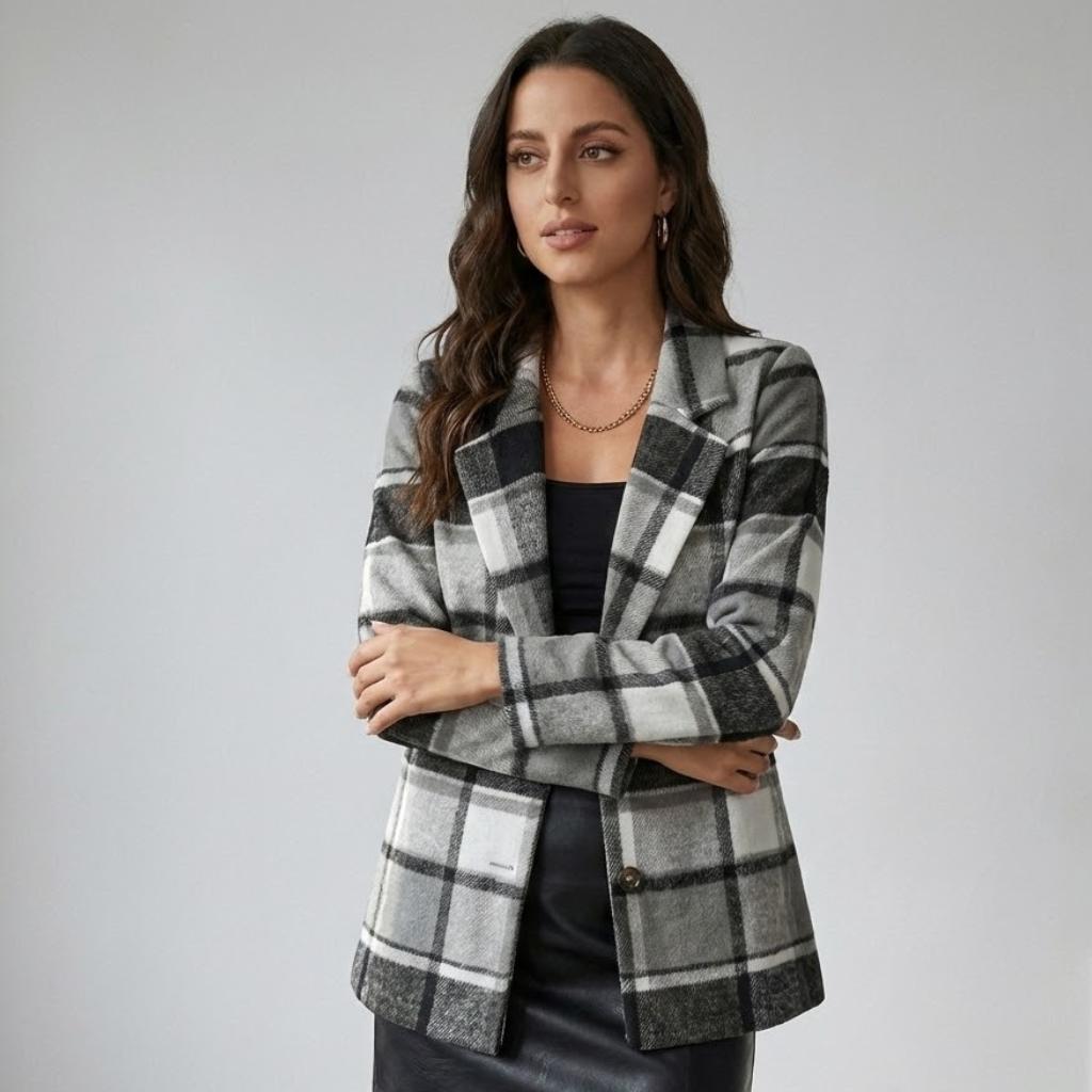 Blazer estruturado em mistura de lã | Corte cintado | Padrão clássico intemporal