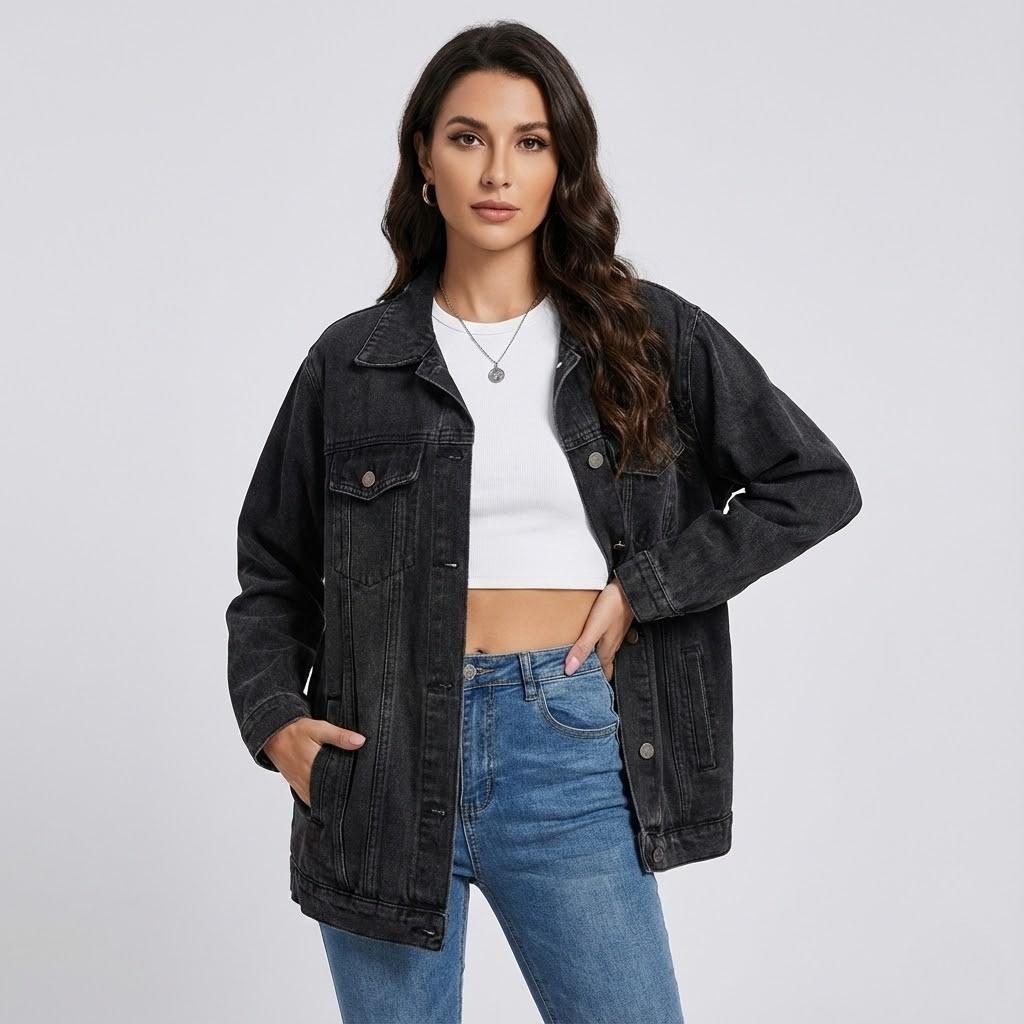 Casaco de ganga oversized em algodão | Corte largo | Estilo urbano descontraído