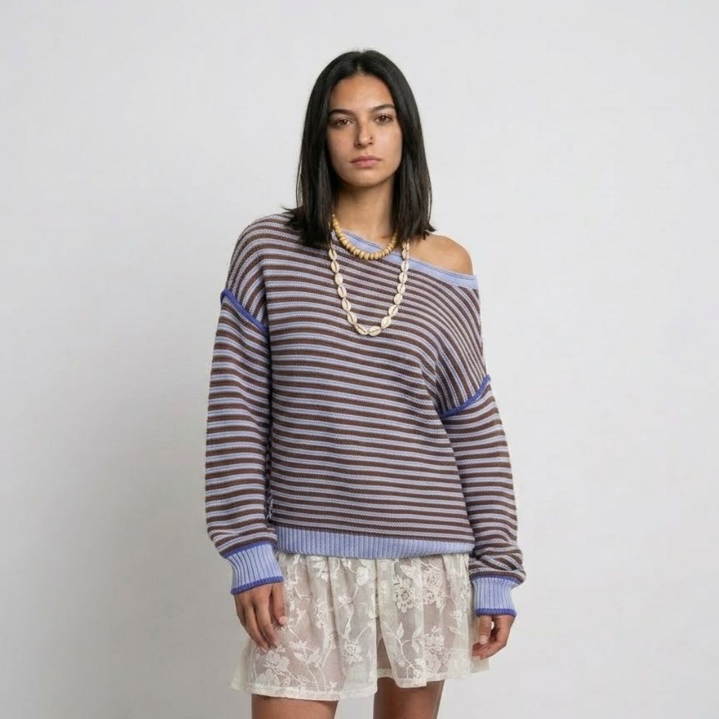 Camisola de Malha às Riscas com Corte Solto e Conforto Diário