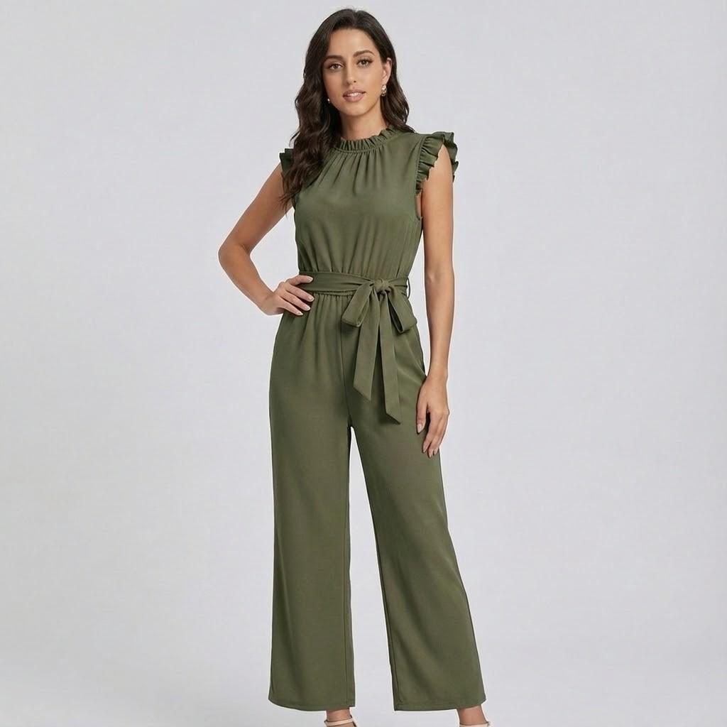 Macacão Feminino Elegante com Cintura Ajustável e Detalhes com Folhos