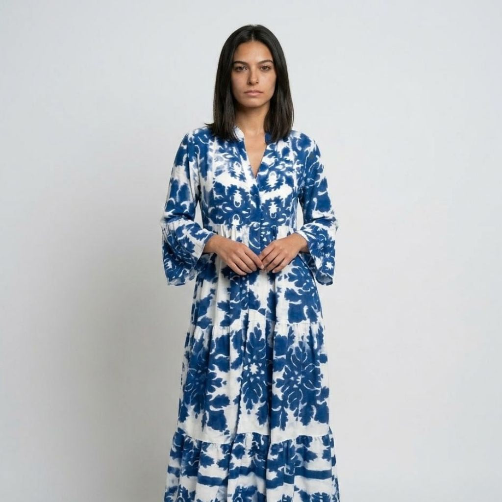 Vestido Comprido Fluido com Decote em V e Movimento Leve