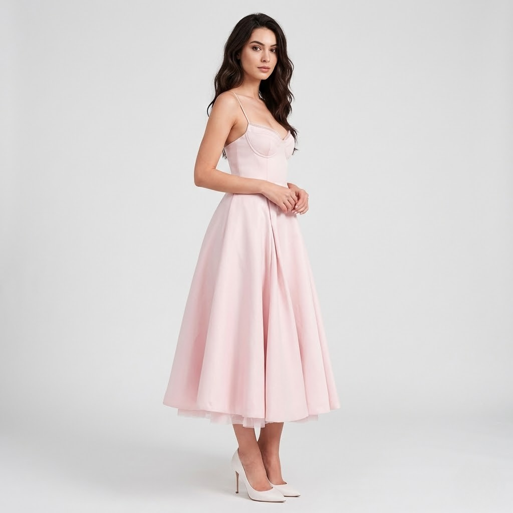 Vestido midi estruturado em mistura delicada | Corte acinturado | Elegância feminina intemporal