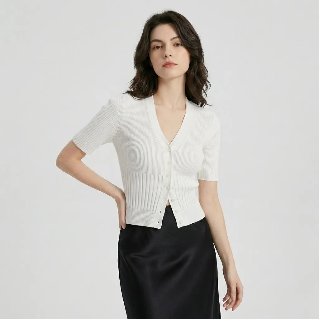 Cardigan canelado em malha de viscose | Corte ajustado | Elegância natural