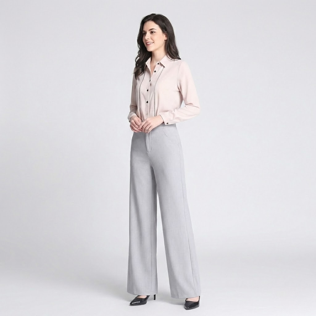 Calças elegantes em tecido fluido | Perna larga | Silhueta alongada