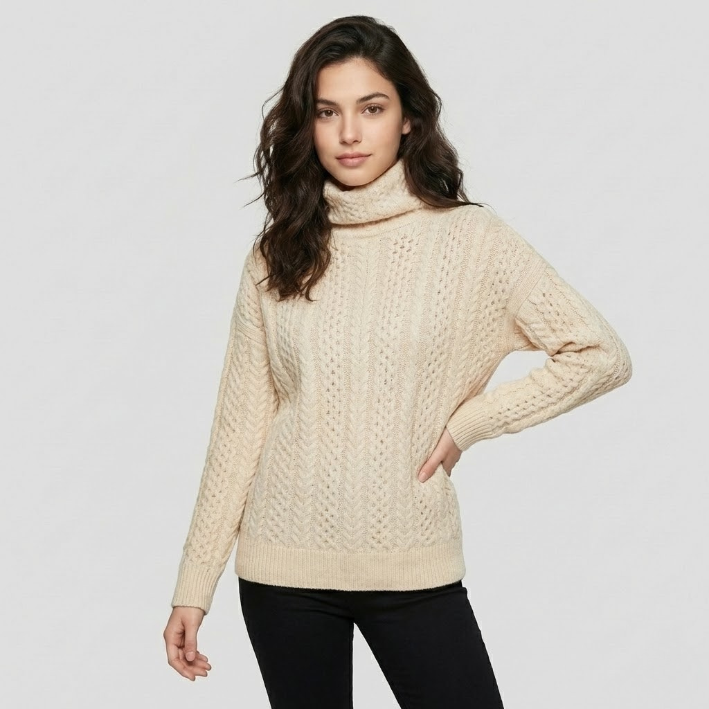 Camisola de malha com gola alta trabalhada | Corte relaxado | Conforto sofisticado