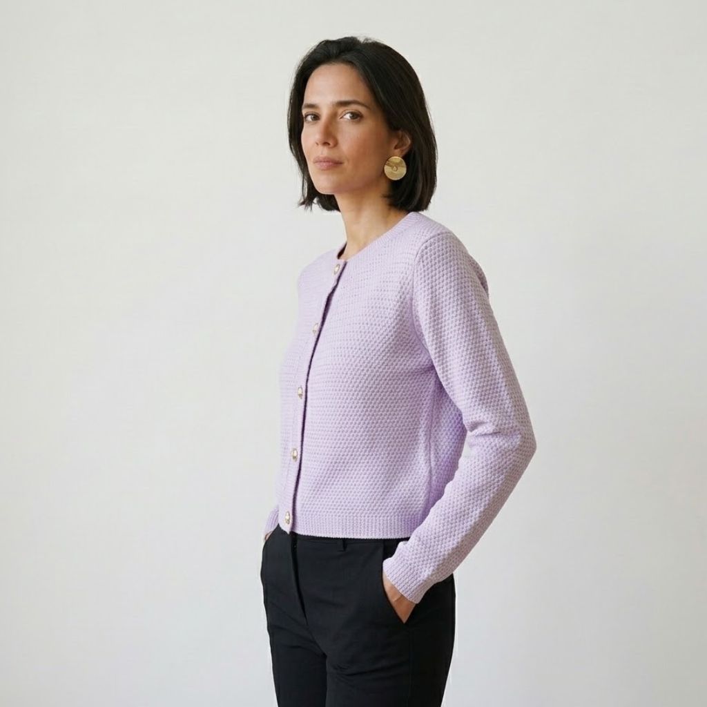 Cardigan de Malha Estruturada com Botões Dourados e Elegância Diária